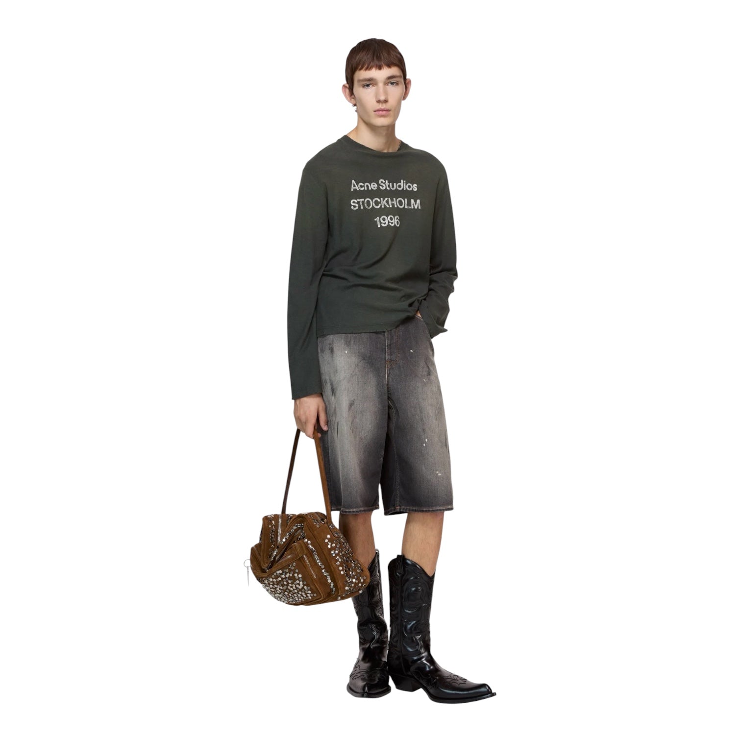 ACNE Distressed cotton-blend jersey T-shirt in Black