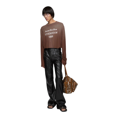 ACNE Distressed cotton-blend jersey T-shirt in Brown